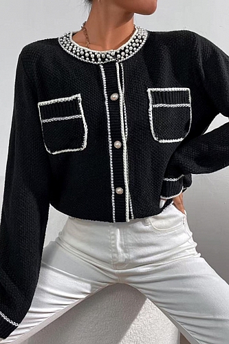 Ζακέτα Πλεκτή Με Κουμπιά & Τσέπες - Μαύρο