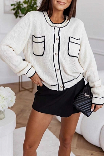 Ζακέτα Πλεκτή Με Κουμπιά & Τσέπες - Λευκό