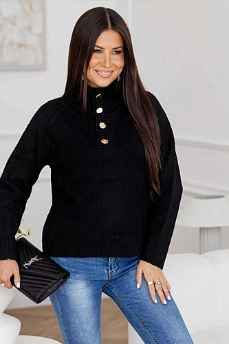 Μπλούζα Πλεκτή Ζιβάγκο Με Κουμπιά - Μαύρο