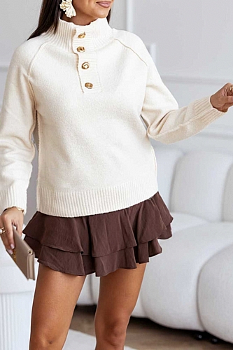 Μπλούζα Πλεκτή Ζιβάγκο Με Κουμπιά - Μπεζ