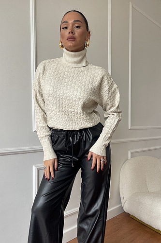 Μπλούζα Πλεκτή Oversize Με Σχέδιο Στην Ύφανση - Μπεζ