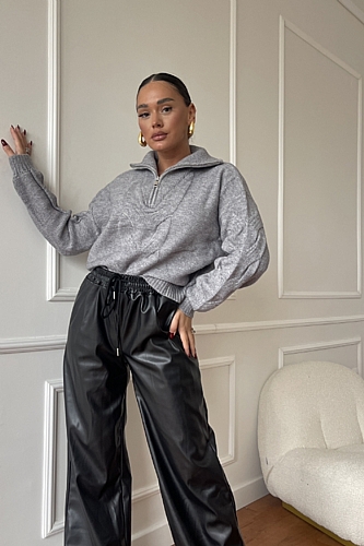 Μπλούζα Πλεκτή Ζιβάγκο Με Φερμουάρ - Γκρι