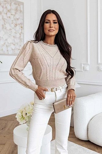 Μπλούζα Πλεκτή Crop Με Ασημένιες Λεπτομέρειες - Μπεζ
