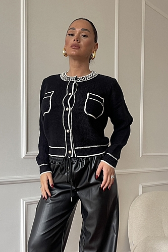 Ζακέτα Πλεκτή Με Κουμπιά & Τσέπες - Μαύρο