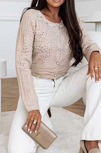 Ζακέτα Πλεκτή Crop Με Κουμπιά - Μπεζ