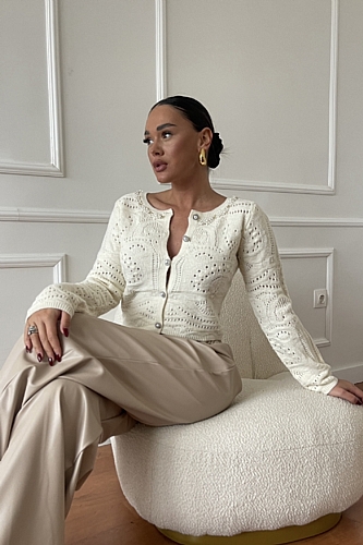 Ζακέτα Πλεκτή Crop Με Κουμπιά - Λευκό