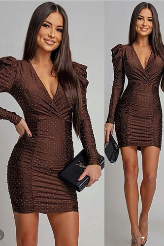 Φόρεμα Mini Με Strass - Καφέ