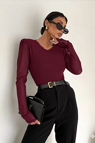 Μακρυμάνικο Κορμάκι Διαφάνεια - Μπορντό