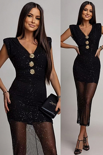 Φόρεμα Αμάνικο Με Βάτες & Διαφάνεια - Μαύρο