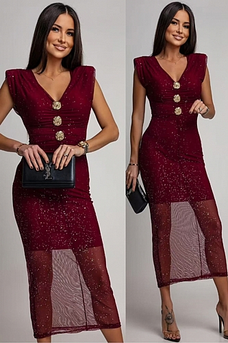 Φόρεμα Αμάνικο Με Βάτες & Διαφάνεια - Μπορντό‎