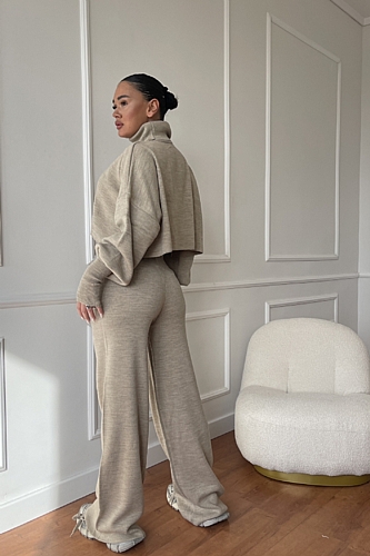 Σετ Πλεκτή Μπλούζα Ζιβάγκο & Παντελόνι - Μπεζ