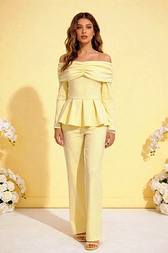 Set Παντελόνι & Μπλούζα off shoulder - Κίτρινο