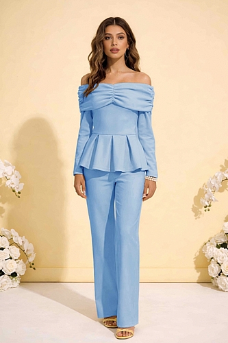 Set Παντελόνι & Μπλούζα off shoulder - Γαλάζιο