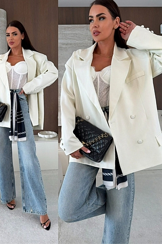 Blazer Oversized με κουμπιά - Λευκό