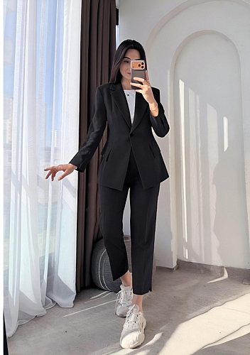 Κουστούμι Παντελόνι & Σακάκι με κουμπί - Μαύρο