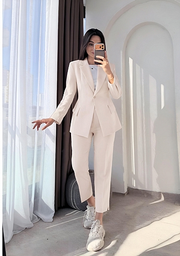 Κουστούμι Παντελόνι & Σακάκι με κουμπί - Εκρού