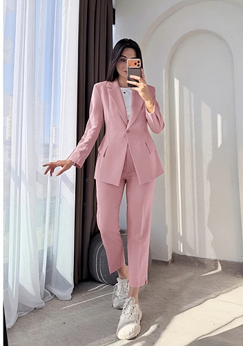Κουστούμι Παντελόνι & Σακάκι με κουμπί - Ροζ