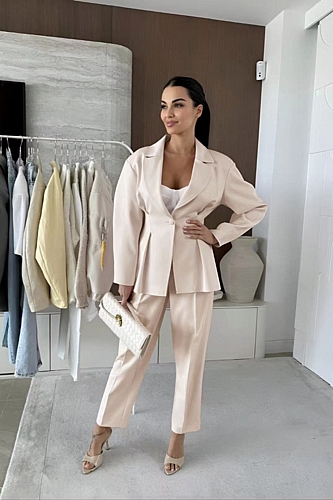 Κουστούμι Παντελόνι & Σακάκι με πιέτες - Εκρού