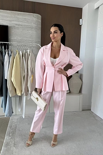 Κουστούμι Παντελόνι & Σακάκι με πιέτες - Ροζ