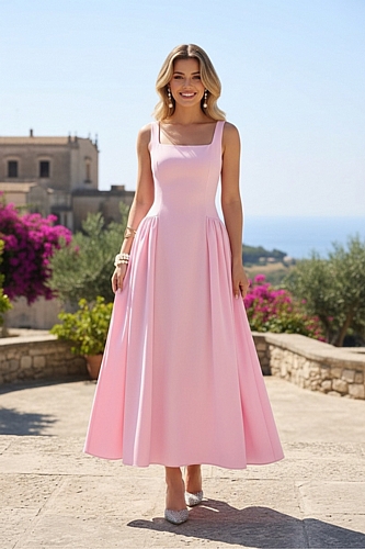 Maxi Φόρεμα με πιέτες - Ροζ