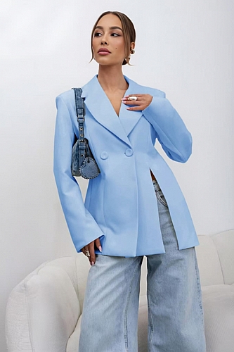 Σταυρωτό Σακάκι Blazer με σκίσιμο - Γαλάζιο