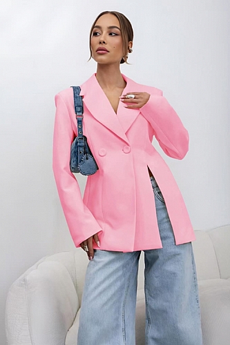 Σταυρωτό Σακάκι Blazer με σκίσιμο - Ροζ