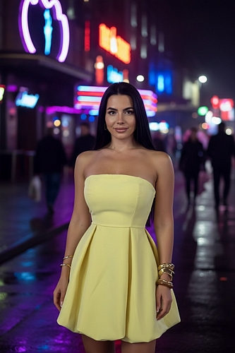 Μίνι στράπλες κοντό φόρεμα κορσέ με βολάν - Κίτρινο