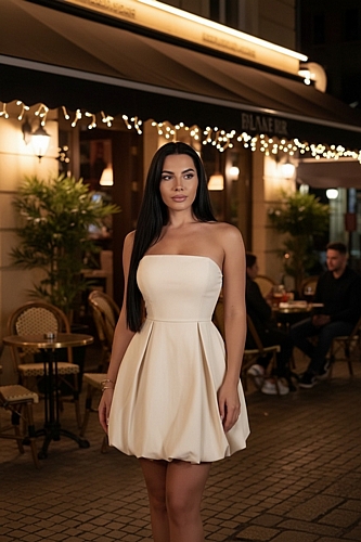 Μίνι στράπλες κοντό φόρεμα κορσέ με βολάν - Ζαχαρί