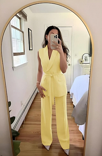 Σετ Αμάνικο με ζωνάκι - Κίτρινο