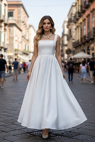 Maxi Φόρεμα με Φιόγκο πίσω - Λευκό