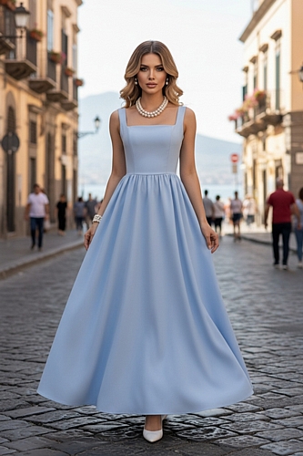 Maxi Φόρεμα με Φιόγκο πίσω - Γαλάζιο