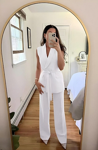 Σετ Αμάνικο με ζωνάκι - Λευκό