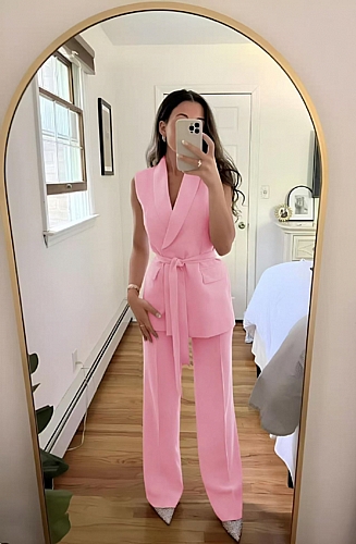 Σετ Αμάνικο με ζωνάκι - Ροζ