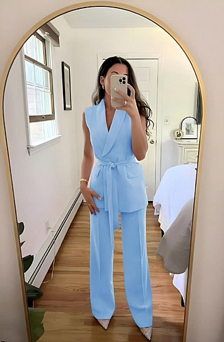 Σετ Αμάνικο με ζωνάκι - Γαλάζιο