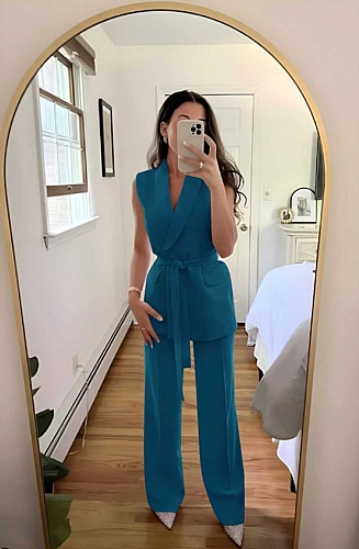 Σετ Αμάνικο με ζωνάκι - Πετρόλ