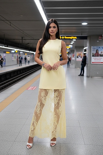 Maxi Φόρεμα με Δαντέλα - Κίτρινο