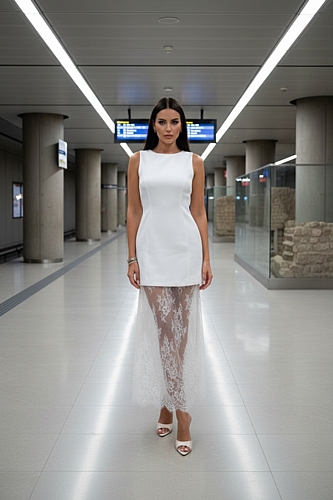 Maxi Φόρεμα με Δαντέλα - Λευκό