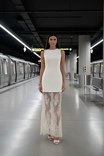 Maxi Φόρεμα με Δαντέλα - Εκρού