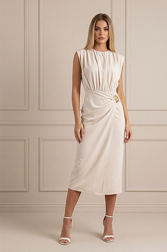 Midi Φόρεμα Ντραπέ με Αγκράφα - Ζαχαρί