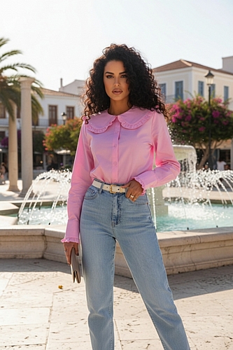 Πουκάμισο με Μεγάλο Γιακά & Βολάν - Ροζ
