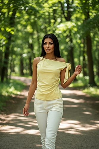 Τοπ One-Shoulder με Χρυσή Αγκράφα - Κίτρινο