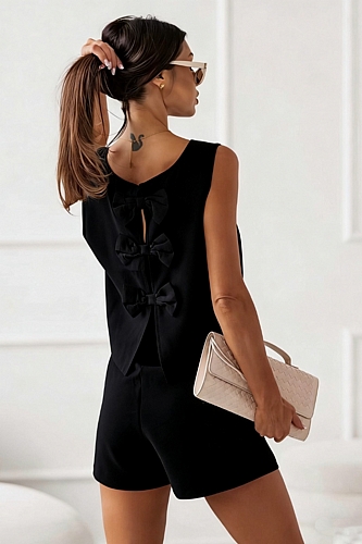 Σετ Σορτς & Αμάνικο Τοπ με Φιόγκους - Μαύρο