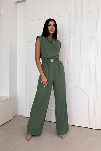 Jumpsuit Nτραπέ με Zώνη - Χακί