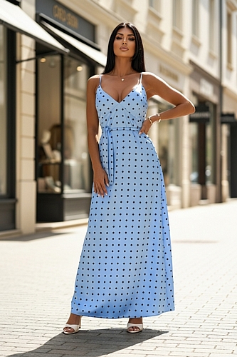 Μάξι πουά φόρεμα - Γαλάζιο