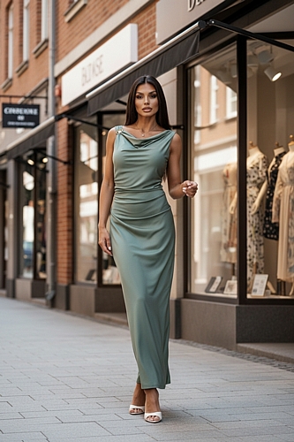 Maxi Φόρεμα Αμάνικο με Αγκράφα - Χακί