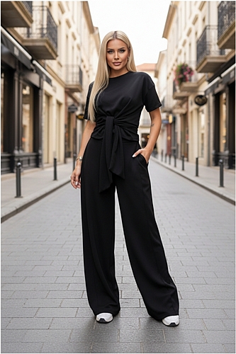 Σετ Top με Δέσιμο & Παντελόνα - Μαύρο